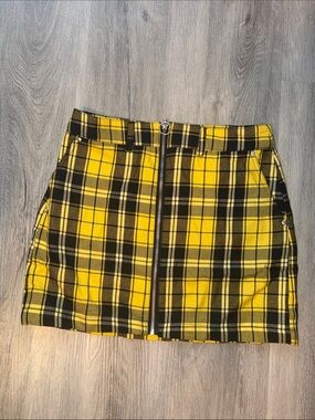 Yellow Plaid Zip-Front Mini Skirt